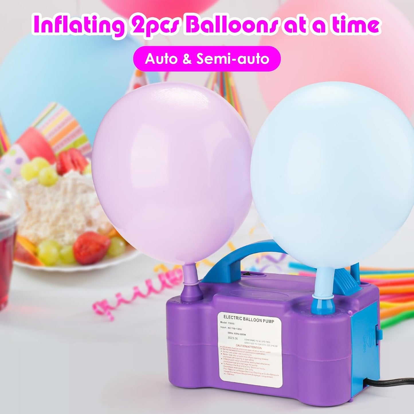 Voircoloria Electric Balloon Pump - Portable Dual Nozzle Inflator with Tying Tools for Parties | 110V 600W