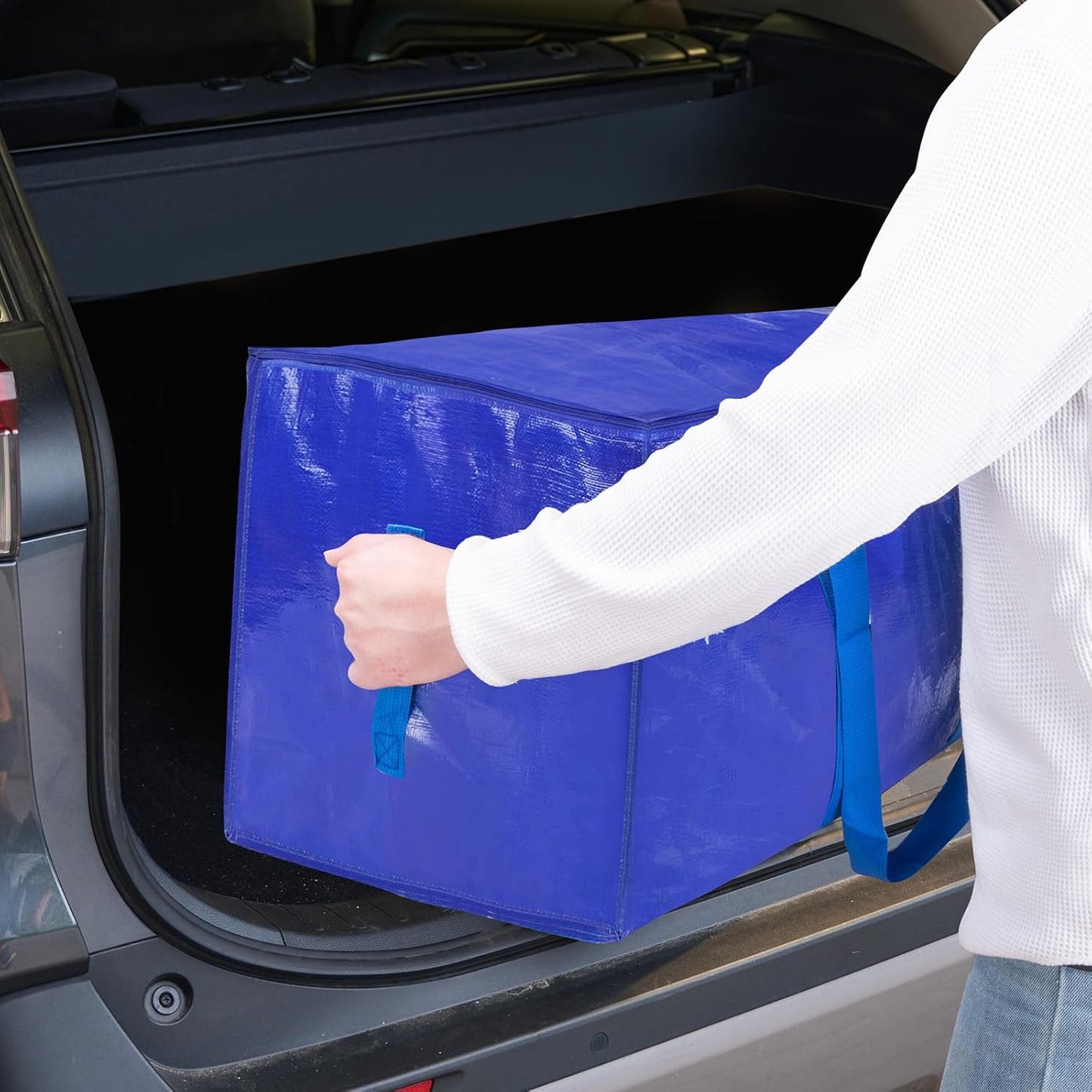TICONN Extra Large Heavy-Duty Moving Bags - Durable Storage with Zippers & Handles | 6 Pack, Blue