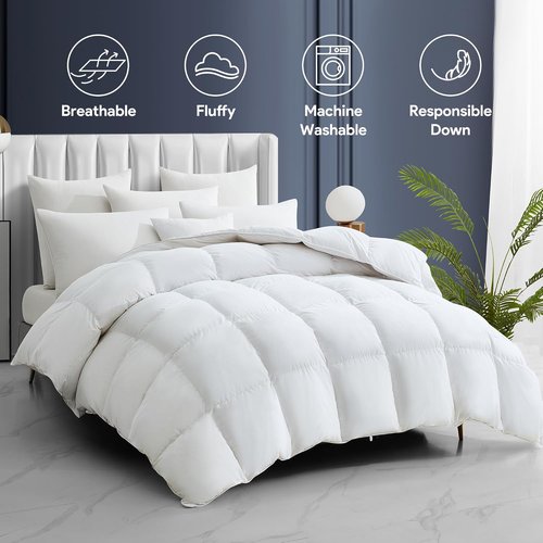 Maple&Stone Queen Size Feather Down Comforter - Ultra Soft All-Season White Duvet Insert | 100% Cotton, 90 x 90 Inches