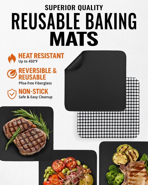 Cosori Reusable Air Fryer Liners - Silicone & Fiberglass Grill Mats | BPA-Free, Heat Resistant, Easy Clean-Up
