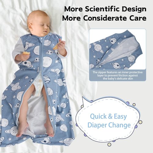 Wrrernsin Baby Sleep Sack 12-18 Months Baby Wearable Blanket 100% Cotton TOG 0.5 2-Way Zipper Newborn Sleeping Bag, 3 Pack Comfy Lightweight Sleep Sacks for Babies