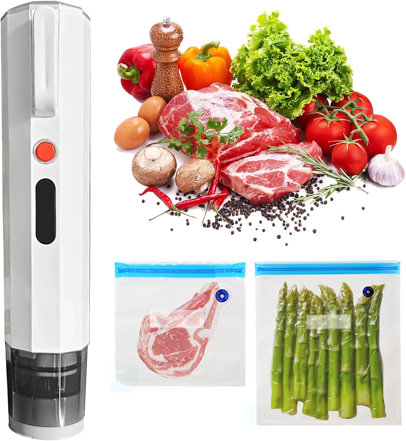 Powerful Handheld Vacuum Sealer - Compact Food Preservation Machine with 30 Reusable Bags