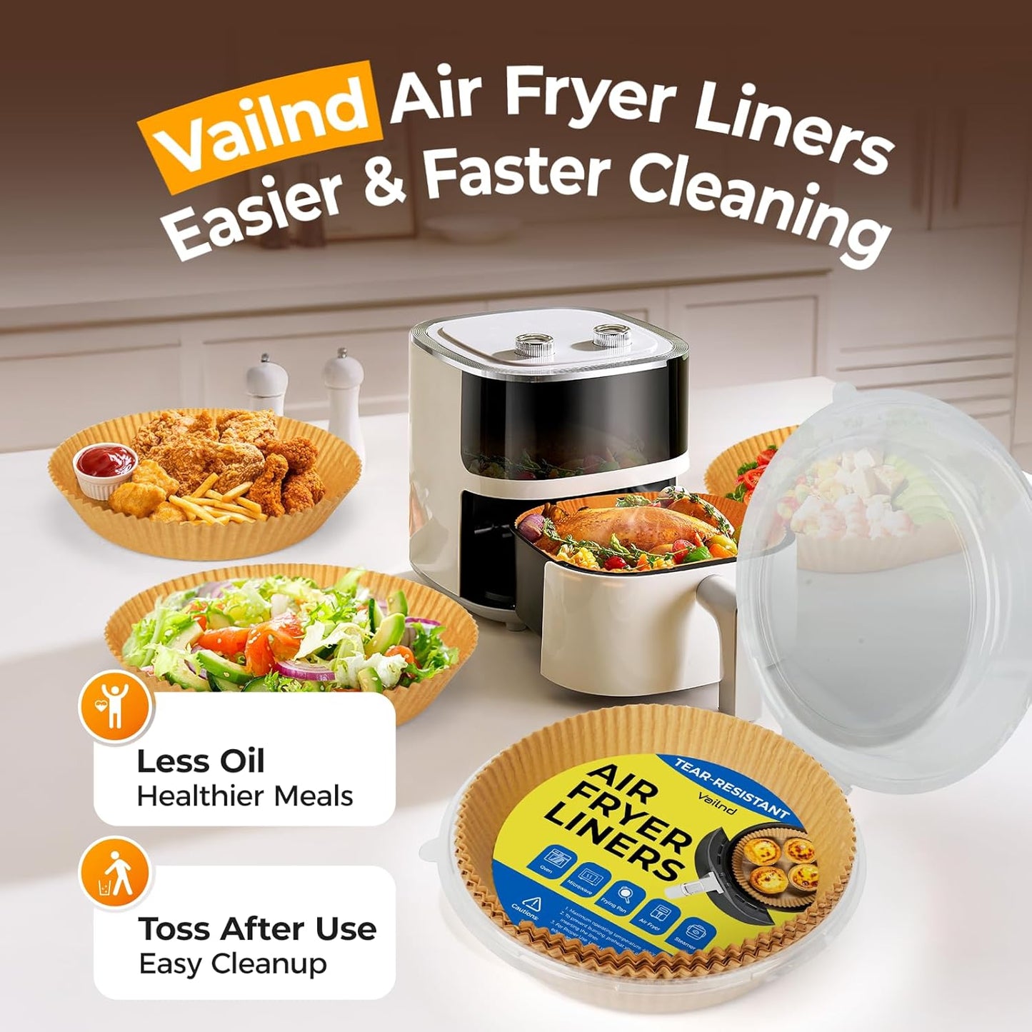 Unbleached Parchment Paper Liners - 250 Pcs 8" Round Disposable Air Fryer Liners | Non-Stick & Leakproof