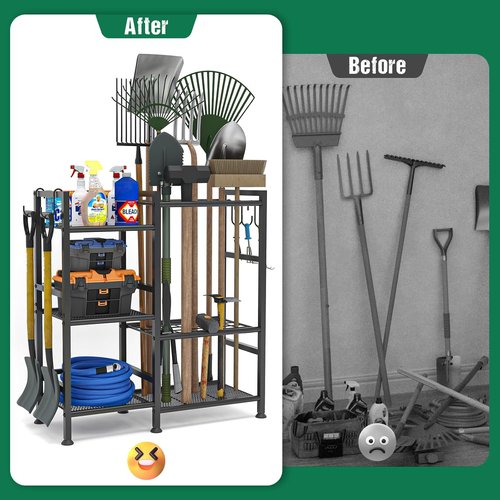 Keomaisyto Garden Tool Organizer - Heavy Duty 3-Tier Storage Rack with 35 Long-Handled Tool Slots | Ideal for Garage & Shed