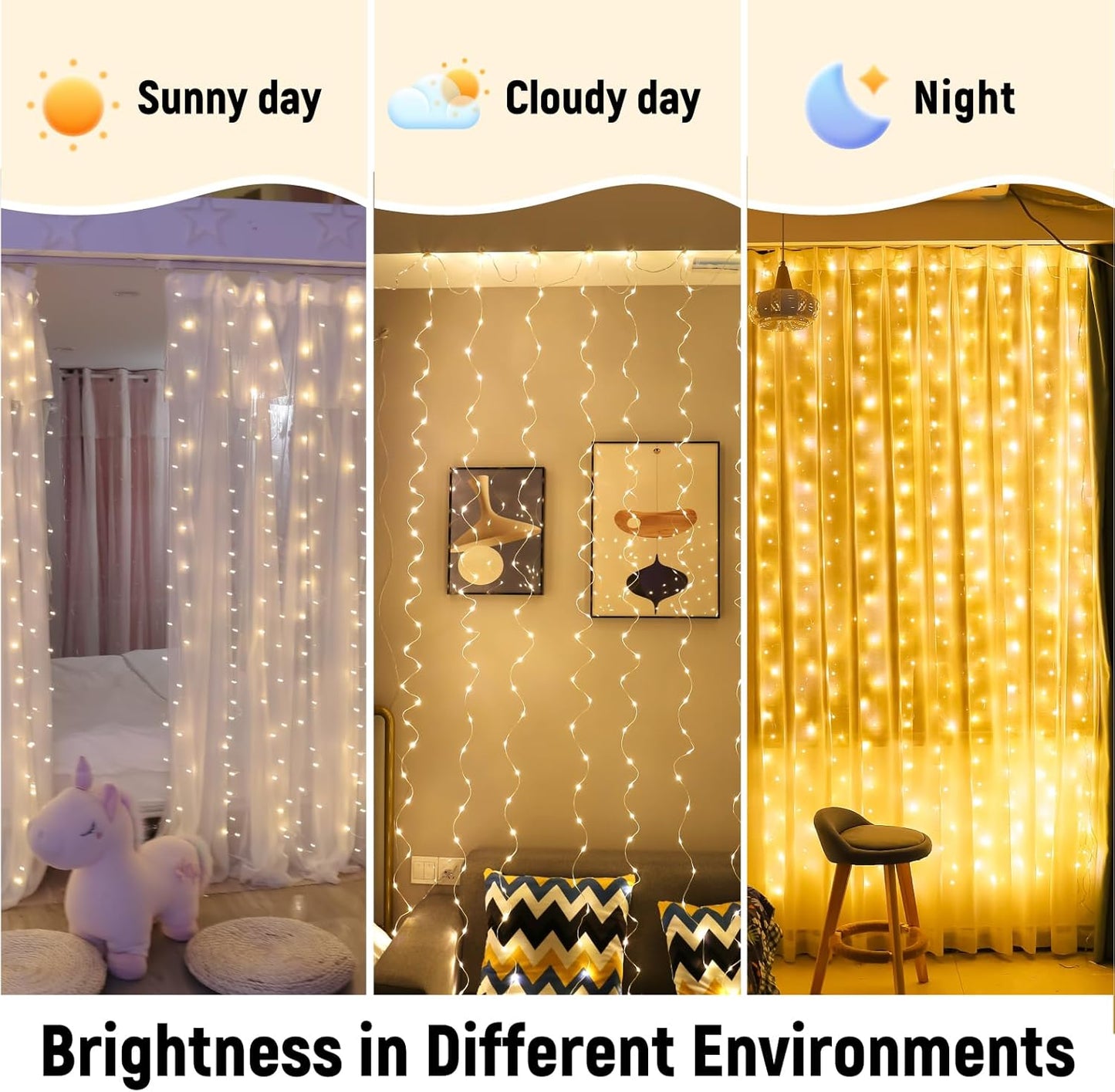 ZSJWL 300 LED Curtain Fairy Lights - Remote Control, 8 Modes, 9.8 x 9.8 Ft, Warm White Twinkle Lights for Bedroom & Events