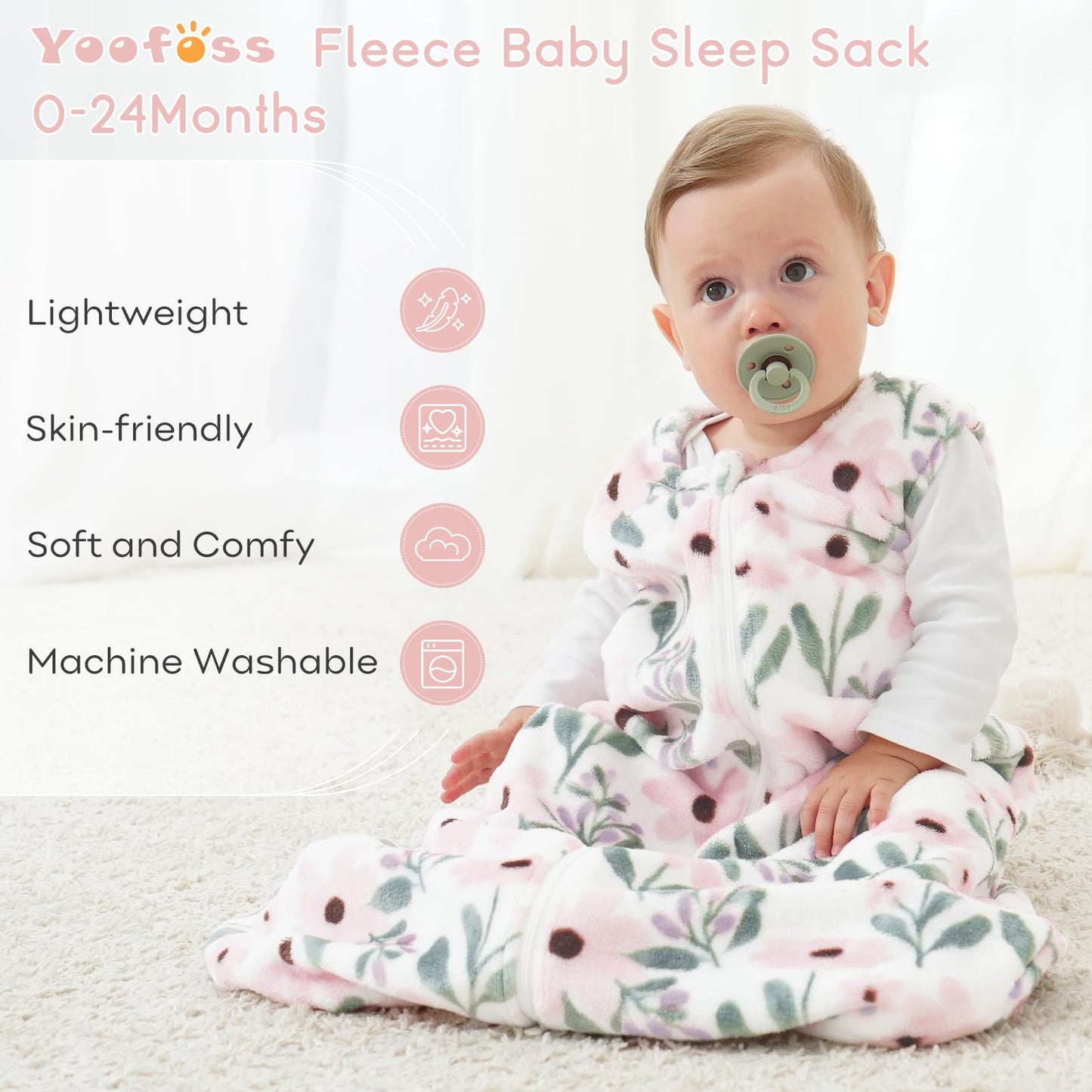 Yoofoss Baby Sleep Sack 6-12 Months, 1.5 Tog Sleep Sack, Fleece Baby Wearable Blanket with 2-Way Zipper, Infant Sleeping Sack, Soft Warm Lightweight(Small)