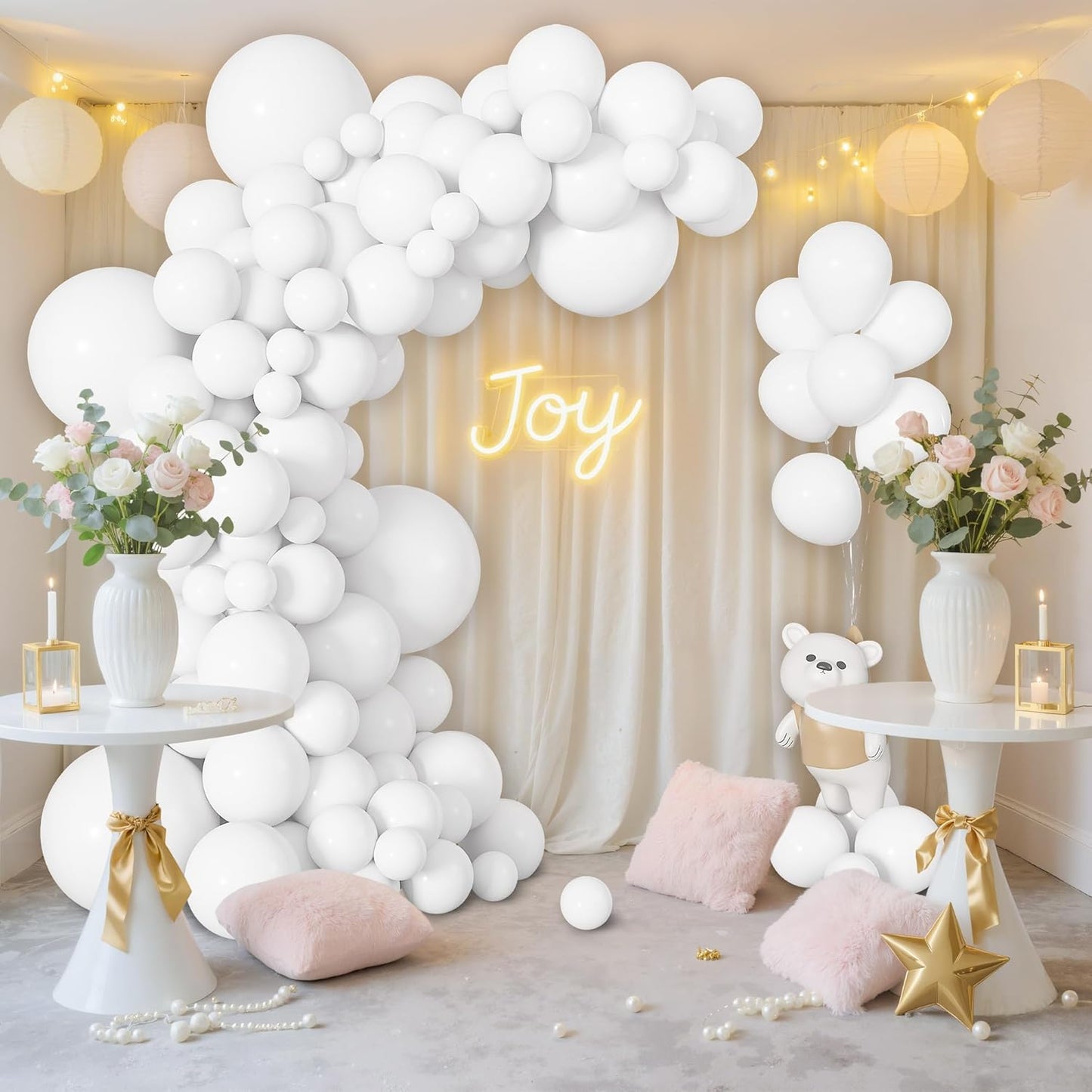 Ouddy Life White Balloon Garland Kit - 164 Pcs Matte Latex Balloons in Various Sizes for Parties & Events