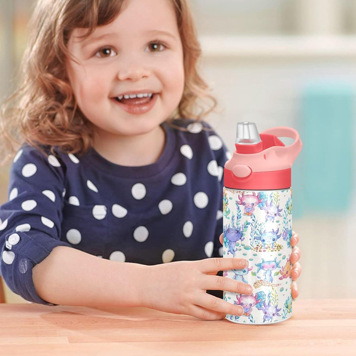 Skiennix Cute Axolotl Stainless Steel Water Bottle - 12 Oz Vacuum Insulated for Kids & Girls