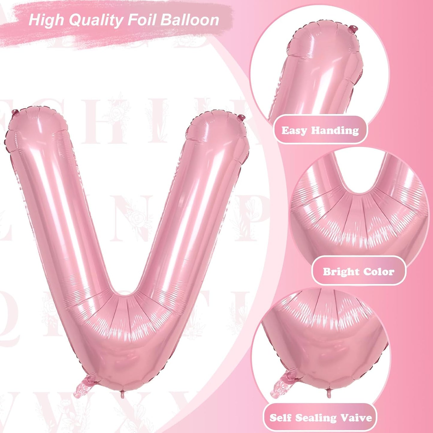 Skiennix 40-Inch Pastel Pink Letter V Balloon - Giant Custom Mylar Foil for Birthday Party Decor