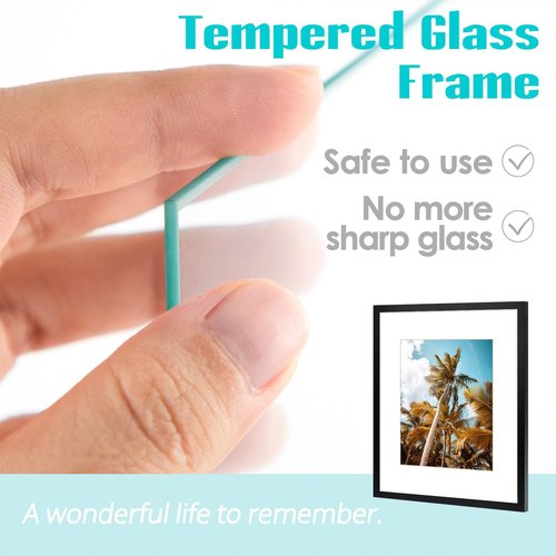 Frametory, 16x20 Black Picture Frame - Display Pictures 11x14 Photo with Mat - High Definition Real Glass- Wide Molding (16x20, Black)