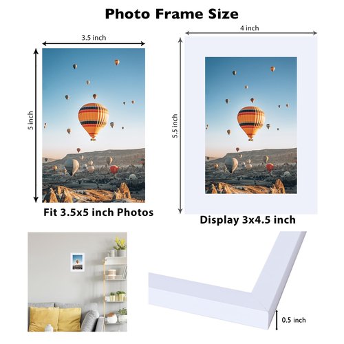 JCJMY 3.5x5 Picture Frame White for Wall or Tabletop, 3.5 x 5 Wall Gallery Poster Photo Frame with Shatter Resistant Plexiglass, White