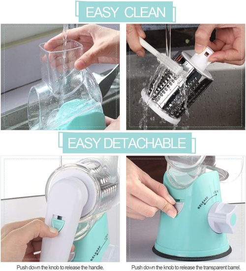 Cambom Rotary Cheese Grater - Hand Crank Shredder for Fresh Cheese & Vegetables | Non-Slip Base, Blue