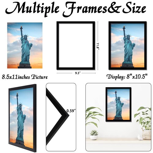 OMAIGAR 8.5x11 Picture Frame for 8.5by11 Poster Photo Canvas Certificate Black High Transparent Photo Frame Wall Desktop Horizontal Vertical 8.5 x 11