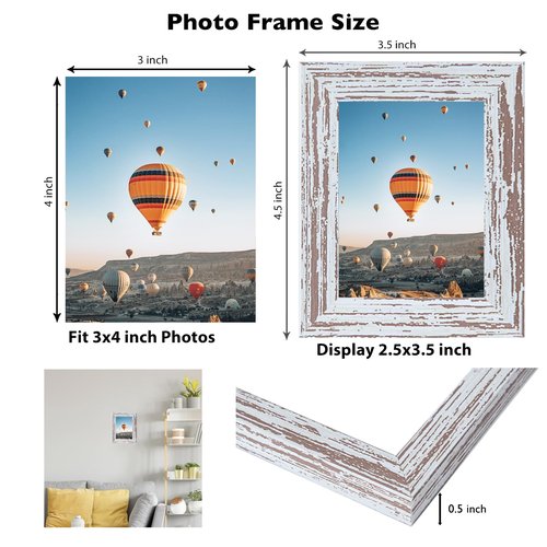JCJMY 3x4 Picture Frame Rustic White for Wall Hanging or Tabletop, Wall Mounting Horizontally or Vertically, 3 x 4 Wall Gallery Poster Photo Frame with Shatter Resistant Plexiglass, Rustic White