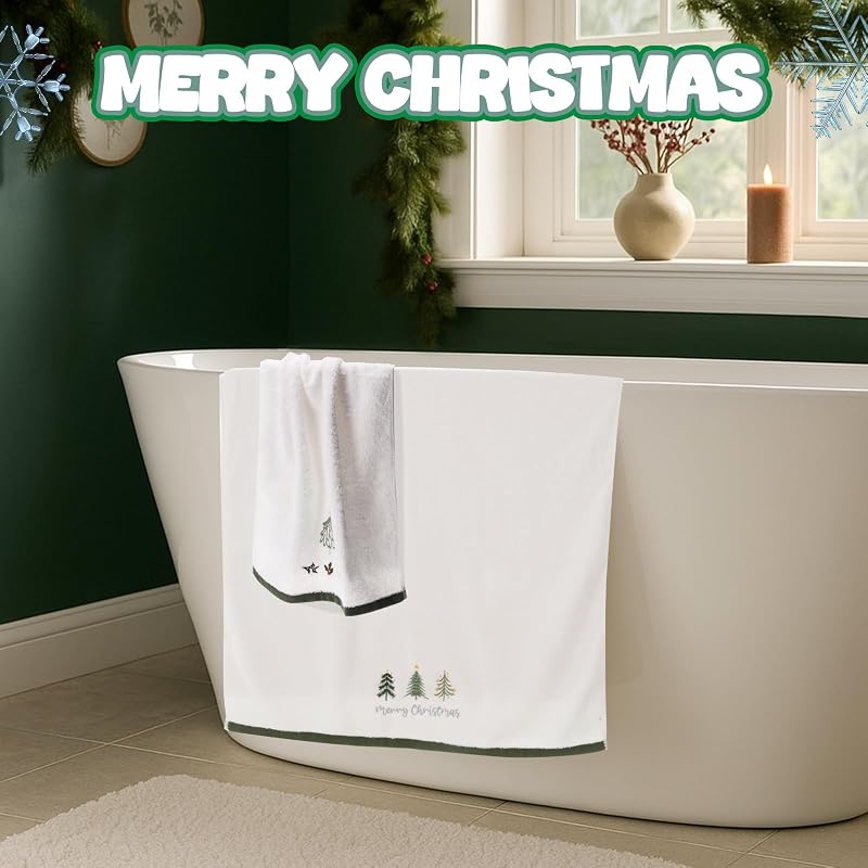 Peryiter 6 Pack Christmas Tree Towel Set - Embroidered Cotton Bath, Hand & Washcloths (Variation: Christmas Tree)