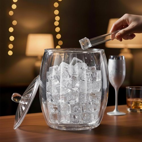 Amazing Abby - Icelyn - 3-Quart Plastic Double-Wall Ice Bucket with Lid and Tong, Insulated Bucket for Indoors and Outdoors, Good for Kitchen, Bar, and Restaurant, Perfect for Home and Commercial Use