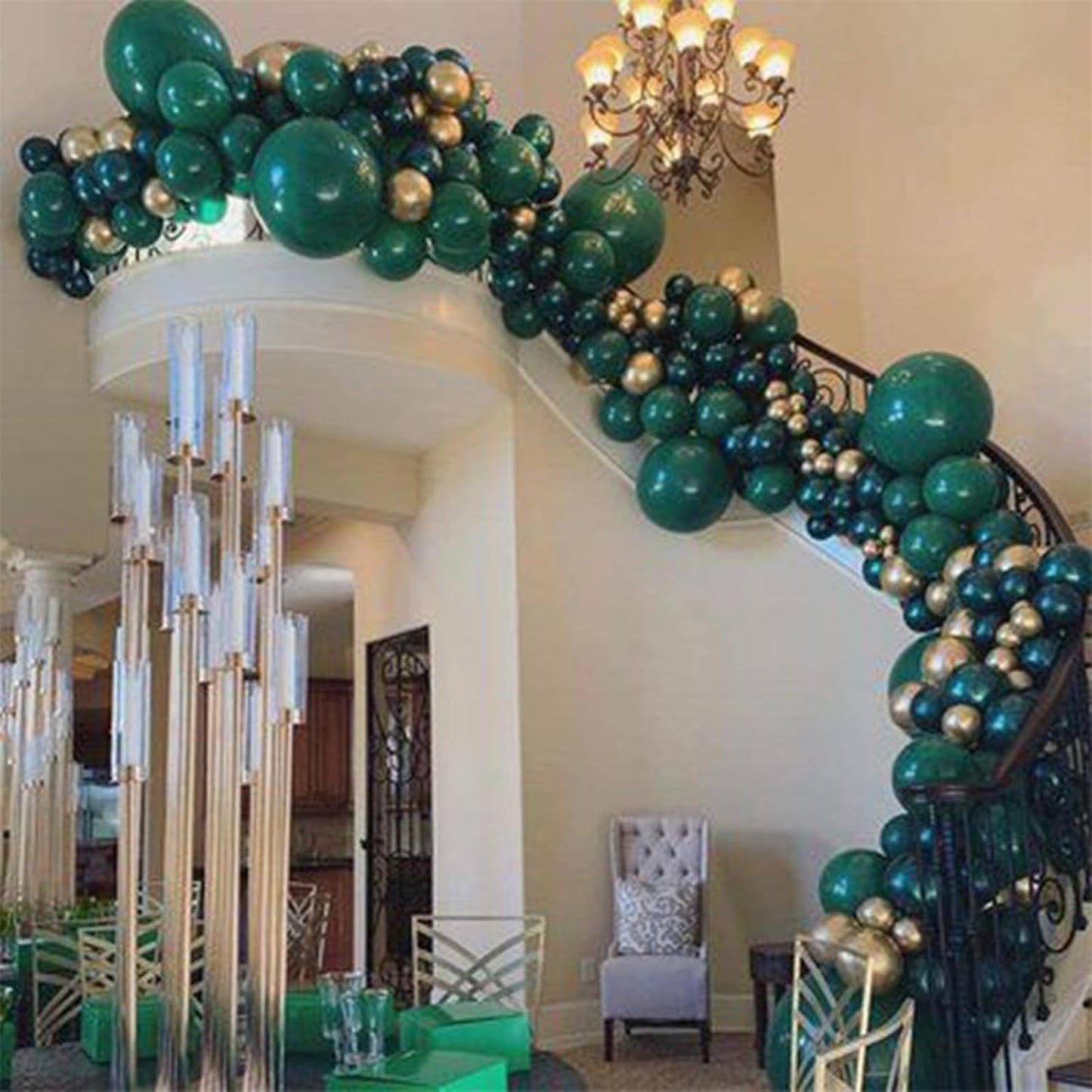 PartyWoo Dark Green Balloons - 140-Piece Jungle Dinosaur Theme Decoration Kit | Emerald & Forest Green
