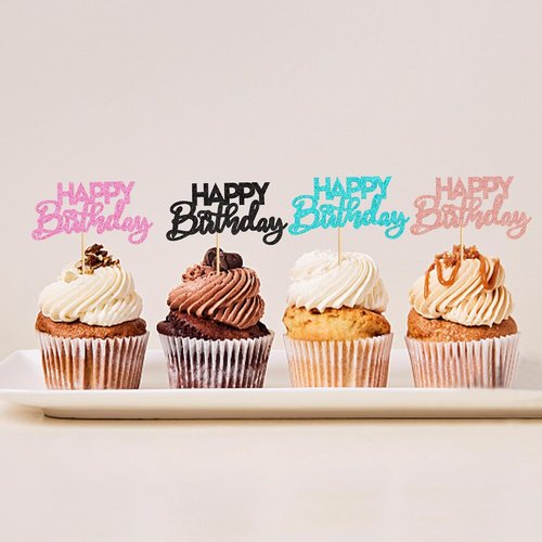 Ercadio Happy Birthday Cupcake Toppers - 24 Pack in 8 Colors for Kids' Parties & Celebrations