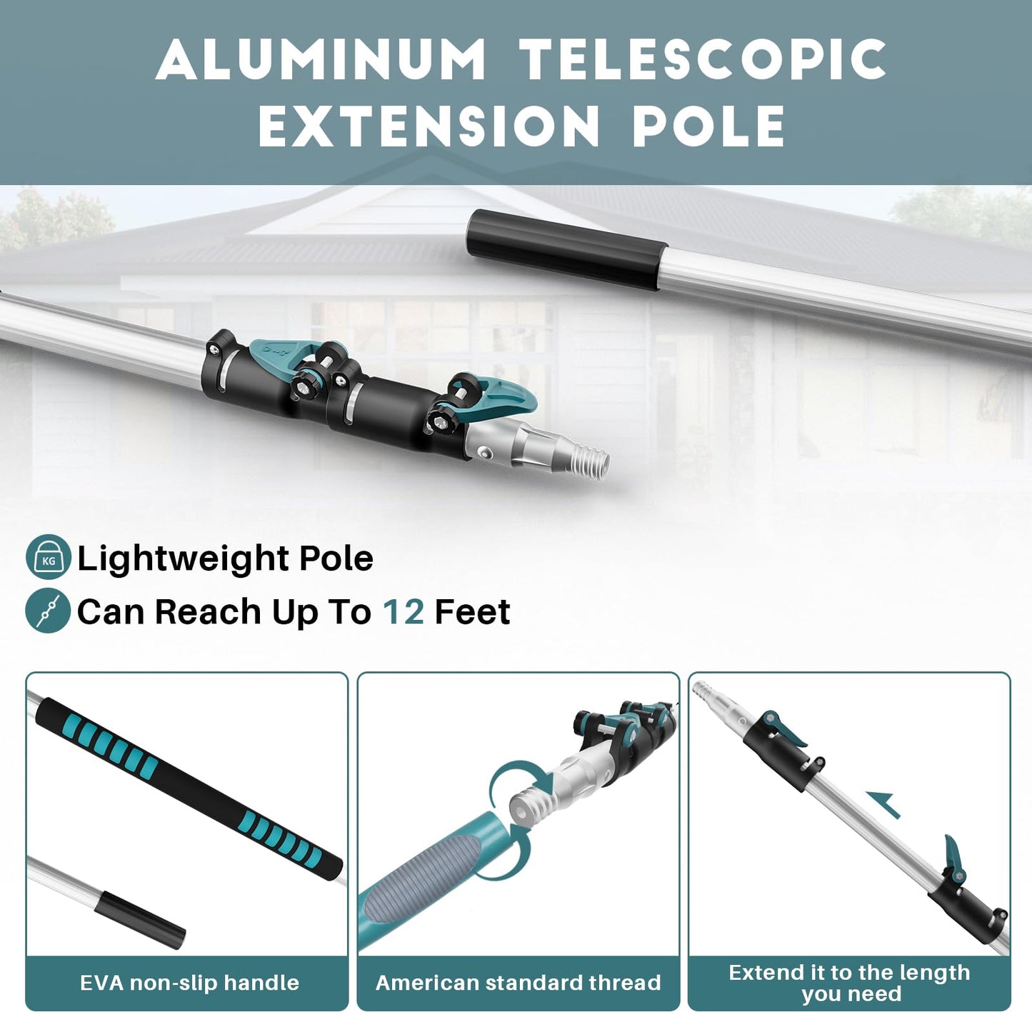 TelesPro 20 Foot High-Reach Duster Kit with 5-12FT Extendable Pole - High Ceiling Duster Cleaning Kit with Telescopic Pole,Cobweb Duster, Chenille Ceiling Fan Duster, Microfiber Feather Duster