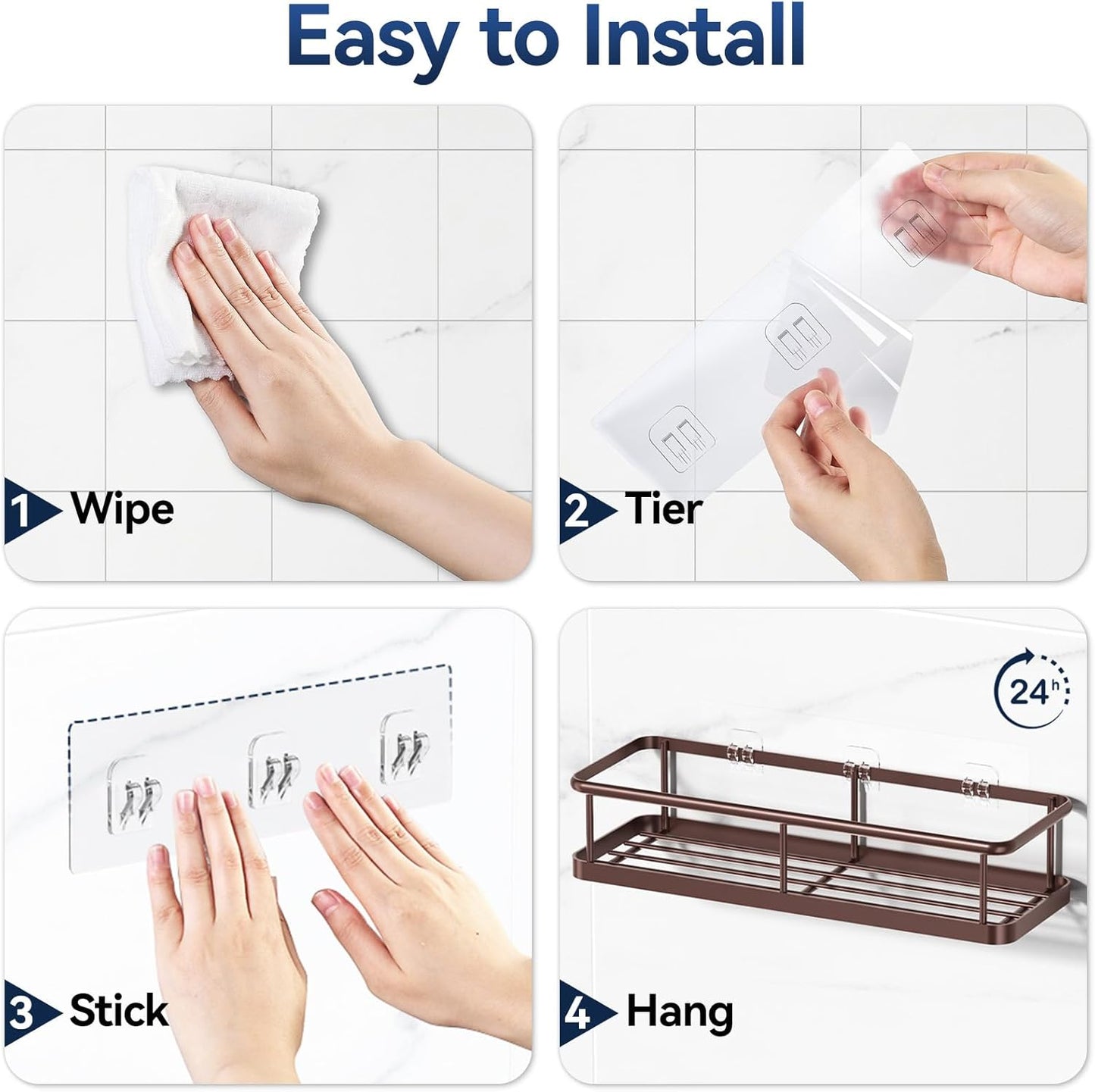 YASONIC Shower Caddy - No Drill Bathroom Organizer with Removable Hooks | Rust-Proof Wall-Mounted Shelves, 2 Pack Bronze