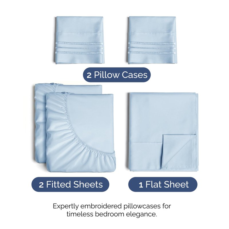 Split King Size 5 Piece Sheet Set - Comfy Breathable & Cooling Bed Sheets Set - Hotel Luxury Bedding for Women, Men, Kids, Teens, Boys & Girls - Deep Pockets, Soft, Wrinkle Free - Oeko-Tex - Sky Blue