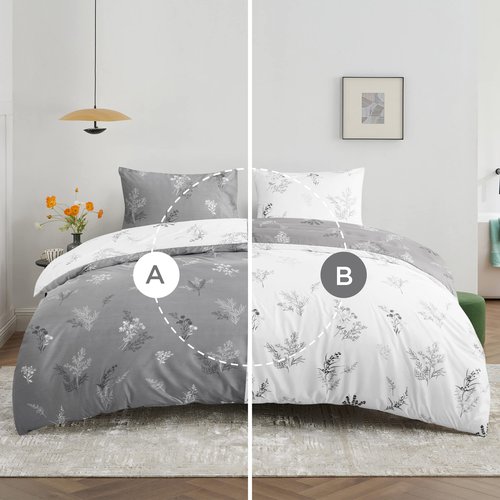Bedsure Duvet Cover King Size - Reversible Floral Duvet Cover Set with Zipper Closure, 3 Pieces Grey Bedding Set with 8 Corner Ties and 2 Pillowcases 20"x36"