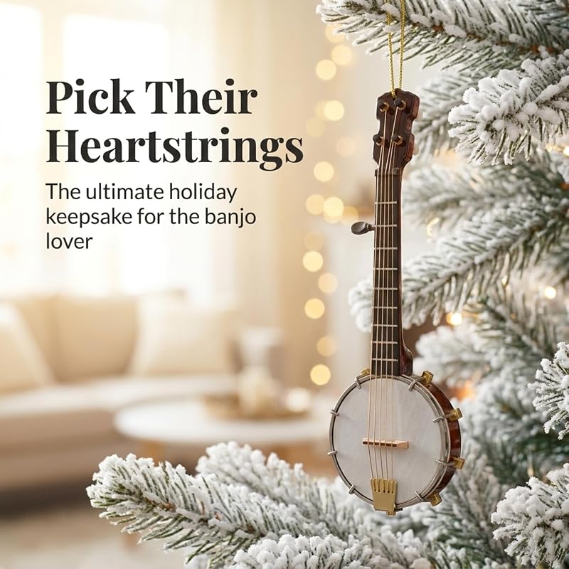 Banjo Tree Ornament – Realistic Miniature Holiday Décor for Music Lovers