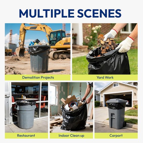Heavy Duty Contractor Trash Bags - 33 Gallon, 1.0 Mil, Leakproof Black Garbage Bags for Construction & Yard Debris