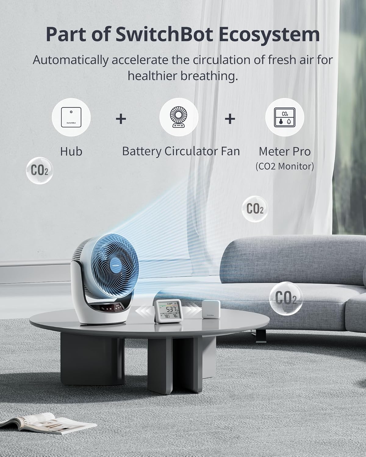 SwitchBot CO2 Detector - Portable Indoor Air Quality Monitor for CO2, Temperature & Humidity