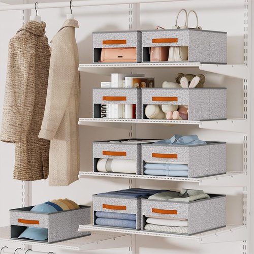 Homsorout Drawer Organizers - 6-Pack Foldable Pants Storage with Clear Window & Handles | Light Gray Fabric