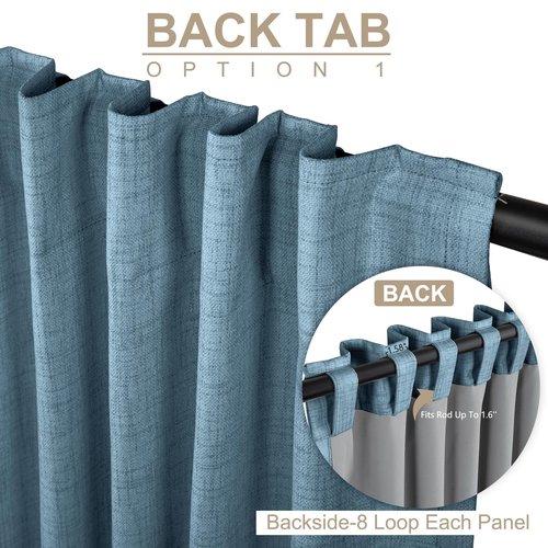 100% Blackout Shield Linen Blackout Curtains for Bedroom 102 Inches Long, Back Tab/Rod Pocket Living Room Drapes, Thermal Insulated Blackout Curtains 2 Panels Set, 50" W x 102" L, Stone Blue