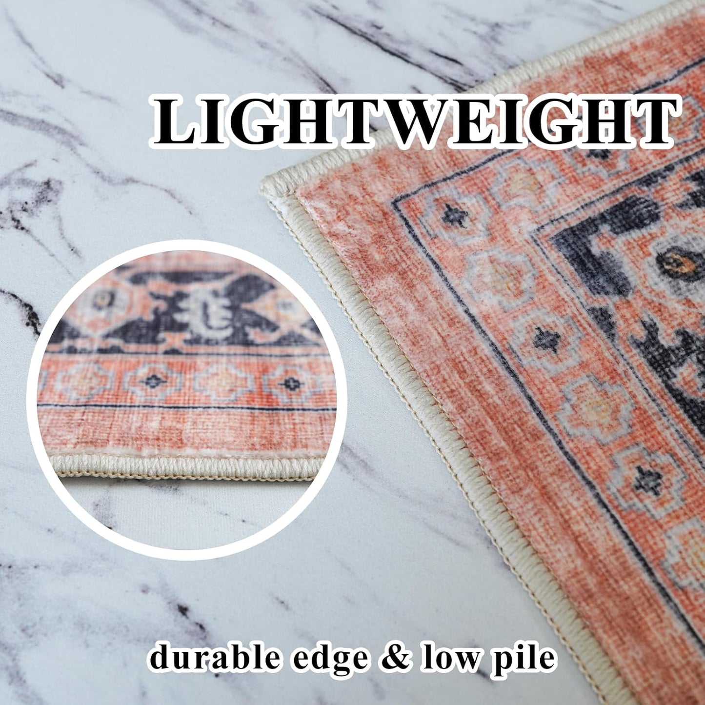 Regine Switzerland Washable 2x3 Small Area Rug - Vintage Soft Non-Slip Carpet for Pets | Stain Resistant, Orange