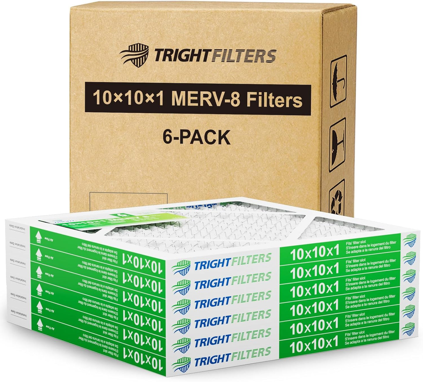 TRIGHTFILTERS 10x10x1 Air Filter - Durable MERV 8 Pleated HVAC & AC Furnace Filters | 6 Pack