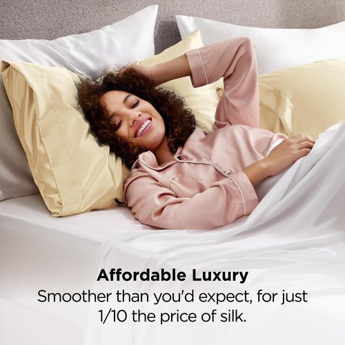 Bedsure Satin Pillowcase for Hair and Skin Queen - Champagne Gold Silky Pillowcase 2 Pack with Envelope Closure, Similar to Silk Pillow Cases, Gifts for Women Men, 20x30 Inches, 2pcs