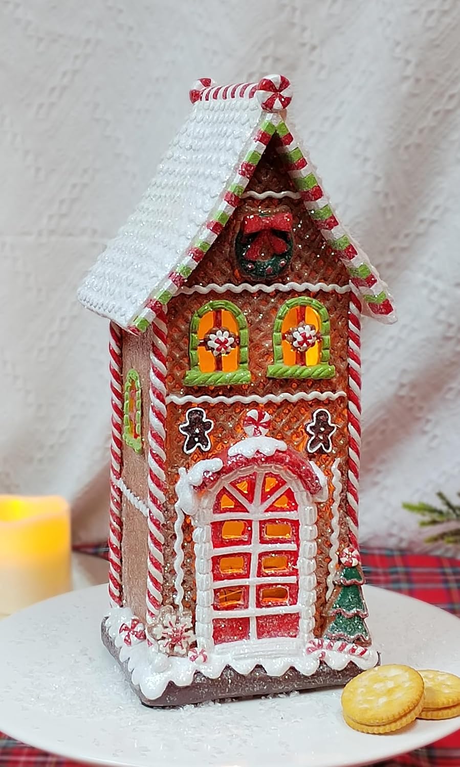Moments In Time Gingerbread Village House - LED Light Up Christmas Decoration | 12.9” Handcrafted Polyresin Holiday Décor