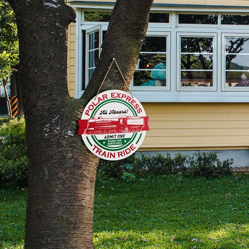Polar Express Train Ride Christmas Wooden Sign – Rustic Front Door Wall Plaque