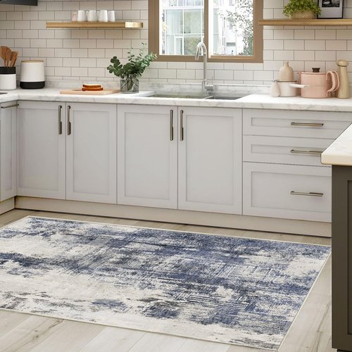 Floor Flair Machine Washable and Stain-Resistant Area Rug, for Bedroom, Living Room, Dining Room, Kitchen Rug, Washable, Non Slip and Foldable Abstract Modern Area Rug (Blue, 5'x7')