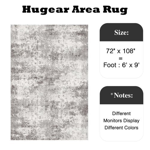 HUGEAR 6x9 Washable Rugs Grey Hallway Large Area Rug Indoor Accent Rug Abstract Non Slip Low Pile Carpet Distressed Throw Rug for Bedroom Living Room Office Dining Room Kitchen Laundry Room
