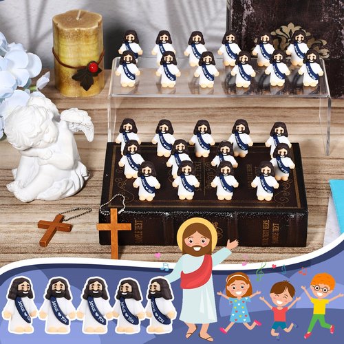 Bememo 25 Pcs Little Jesus Figures, Mini Jesus Loves You Figures, Original Design Multicolor Tiny Easter Figurines to Hide and Seek Religious Gifts for Easter Egg Stuffers(Navy Blue)
