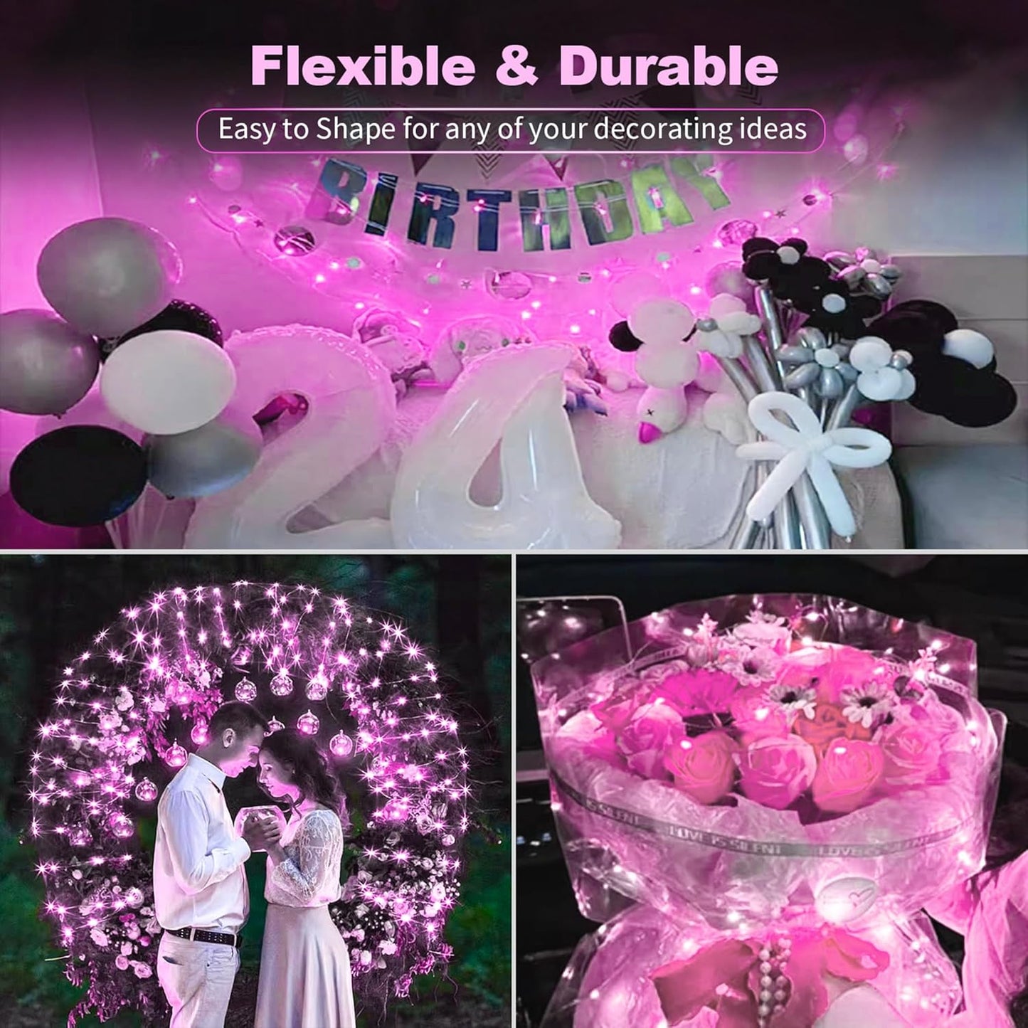 Skiennix 20 Pack LED Fairy Lights - Waterproof Mini Twinkle String Lights for Weddings & Holidays | Pink