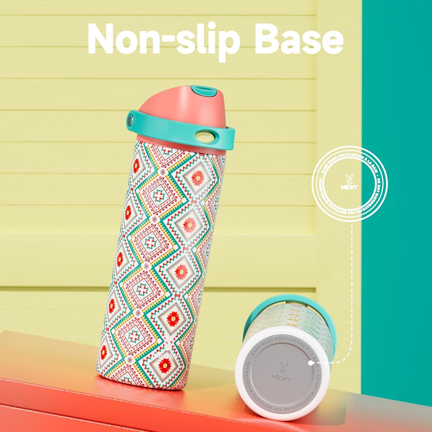 Meoky Stainless Steel Insulated Water Bottle - 24 oz, Leak Proof, 2-in-1 Lid, BPA-Free, Prism Folk