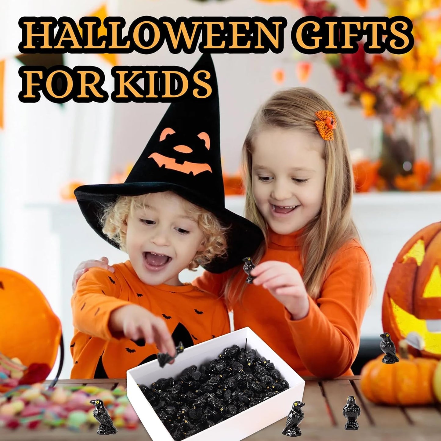 Skiennix Miniature Resin Crows - 30 Pcs Black Raven Figurines for Spooky Halloween Decor & DIY Crafts