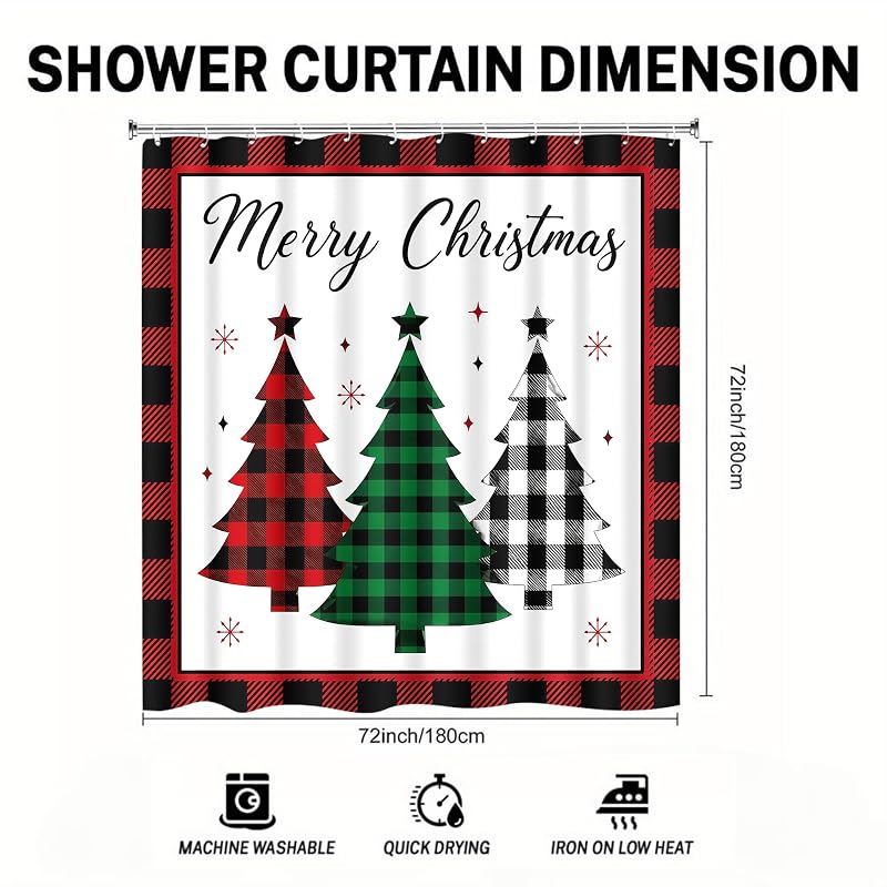 Christmas Shower Curtain Plaid Trees - 72 x 72 in, Farmhouse Decor, Pack of 1