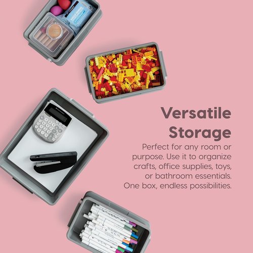 IRIS USA Craft Storage Container Bins - 6 Qt. Stackable Art & Office Organizer Tote | 2 Pack, Gray
