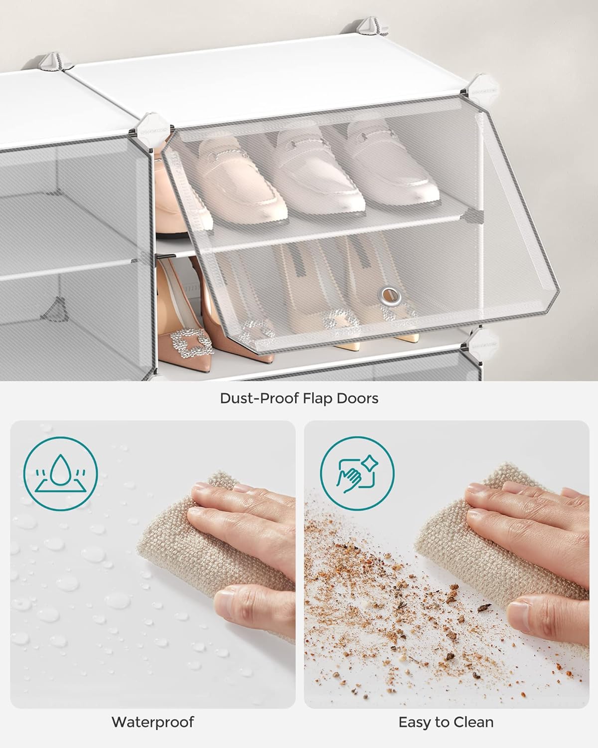 SONGMICS Shoe Rack Organizer - 6-Tier Adjustable Shoe Storage Cabinet | Holds 24 Pairs - Cloud White & Transparent