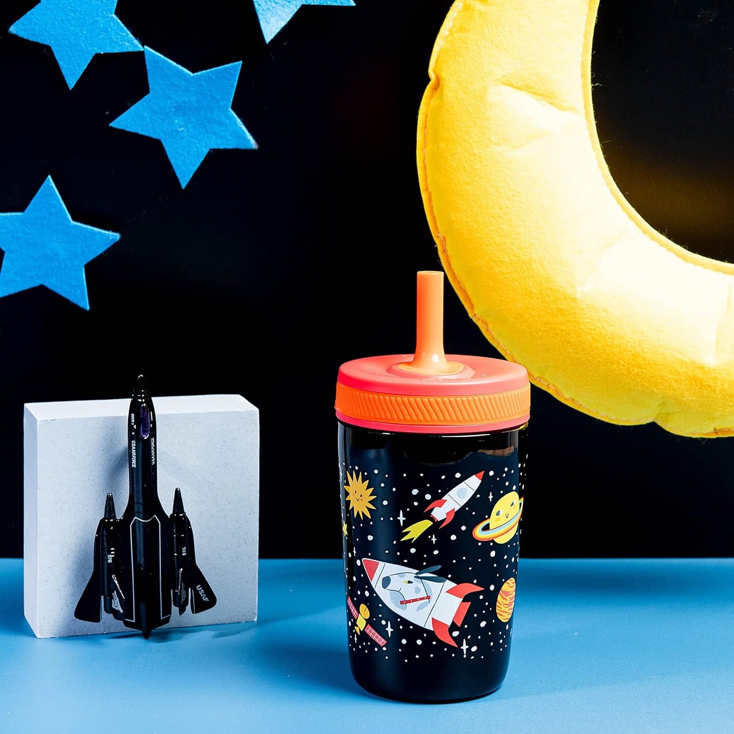 Zak Designs Kelso Toddler Sippy Cup - 12oz Vacuum Insulated, Leak-Proof Design for Kids | Spaceships