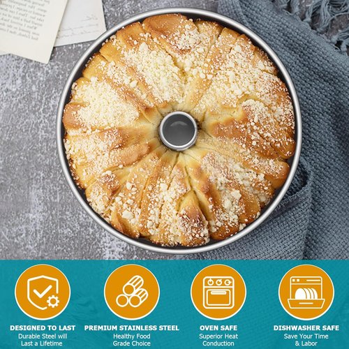 E-far Angel Food Cake Pan - 10-Inch Stainless Steel Tube Pan for Perfect Pound Cakes | Non-Toxic & Dishwasher Safe