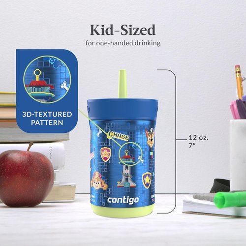 Contigo Kids Leighton Tumbler - Spill-Proof Stainless Steel with Straw | 12oz, Paw Patrol Design