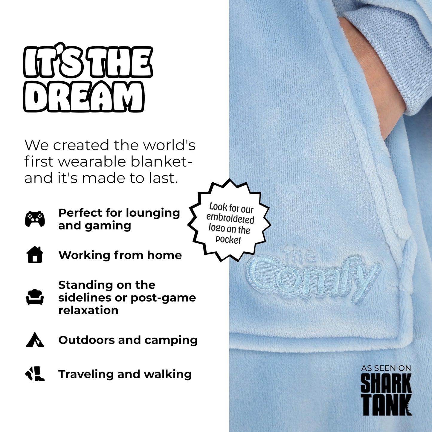 THE COMFY Dream | Lightweight Microfiber Fleece Wearable Blanket, Oversized Design with Hood from Shark Tank, Soft Oversized Pocket Blanket, Warm and Cozy Gifts