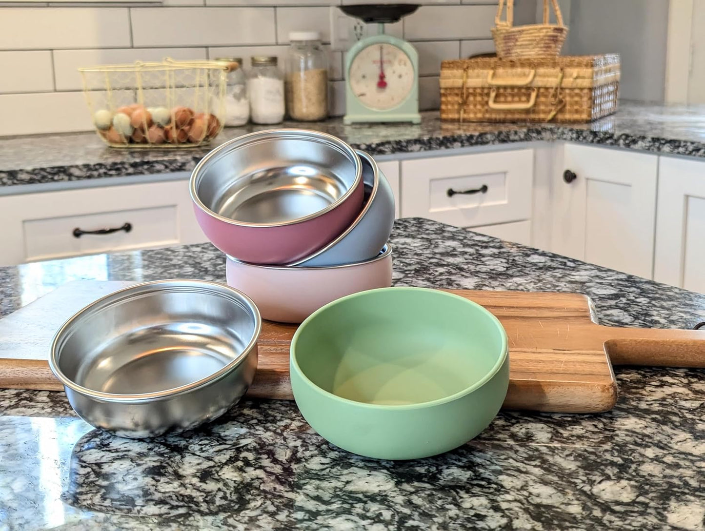 Monkey Proof™ Child Bowl Set - Non-Toxic Stainless Steel with Non-Slip Silicone Shell | 5” Multi-Color, Unbreakable & Mess-Free Feeding for Kids